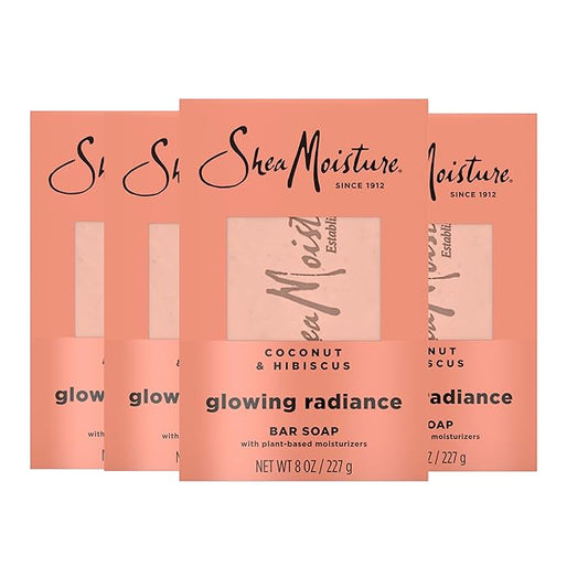 SheaMoisture Bar Soap Coconut and Hibiscus 4 Count Glowing Radiance Glowing Radiance bar soap with 24h shea moisture nutrients for Healthy, Glowing Skin 8 oz