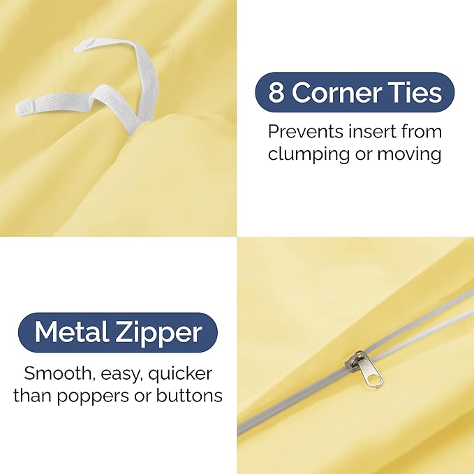 Duvet Cover Full Size Set - Extra Soft Full Size Duvet Cover 80 x 90 with 2 Pillow Shams - Hotel Luxury, Easy Care and Fade Free with Zipper Closures & Ties - Comfy, Breathable Bedding Set (Yellow)