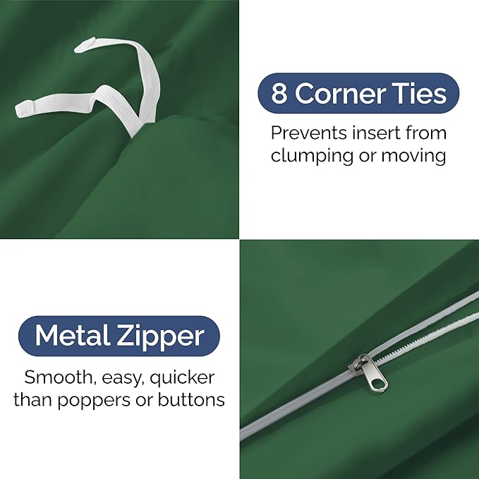 Duvet Cover Cal King Size Set - Extra Soft Cal King Size Duvet Cover 104 x 98 with 2 Pillow Shams - Hotel Luxury & Fade Free w/Zipper Closures & Ties - Comfy Breathable Bedding Set (Emerald Green)