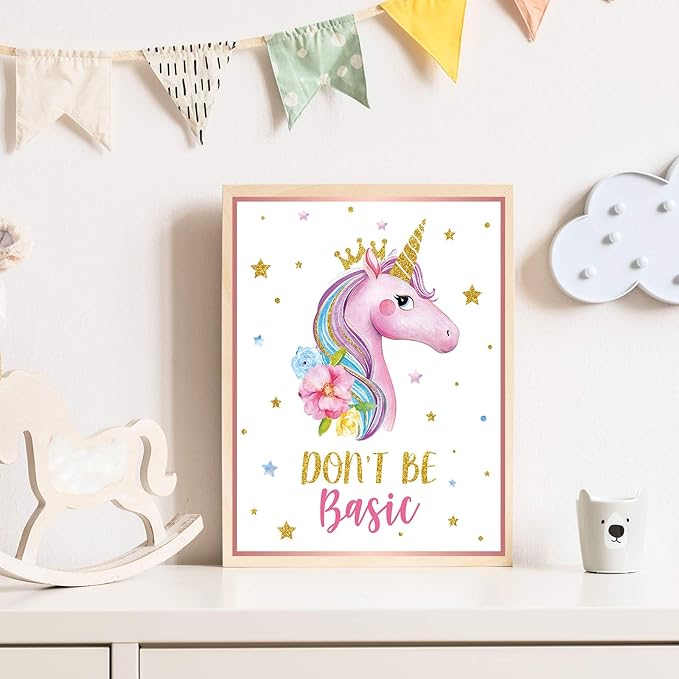 Zonon 9 Pcs Unicorn Wall Decor Girls Room Inspirational Unicorn Art Prints Poster Watercolor Rainbow Flower Girls Bedroom Decor Cute Unframed for Christmas Kids Teen Nursery Decoration Gift, 8" x 10"