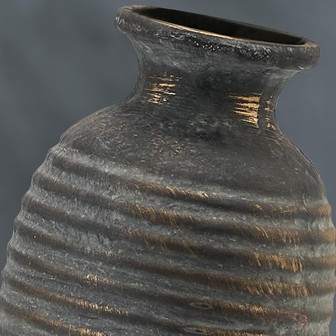 Ceramic Natural Rustic Vase, 14.4 Inch Large Vintage Flower | Threaded Decorative | Farmhouse Tall Vase for Home Decor, Living Room, Shelf Decor, Gift, Bronze