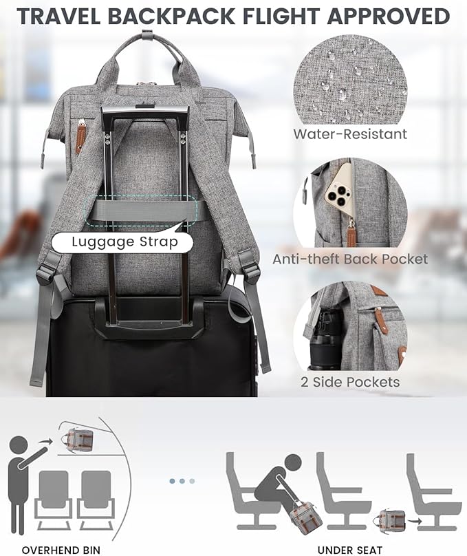LOVEVOOK Laptop Backpack for Women Work Travel Teacher Commuter Backpack Business Computer Bag Doctor Nurse Bags College Backpack Purse Laptop Bag, Casual Daypack, 15.6 Inch, Grey