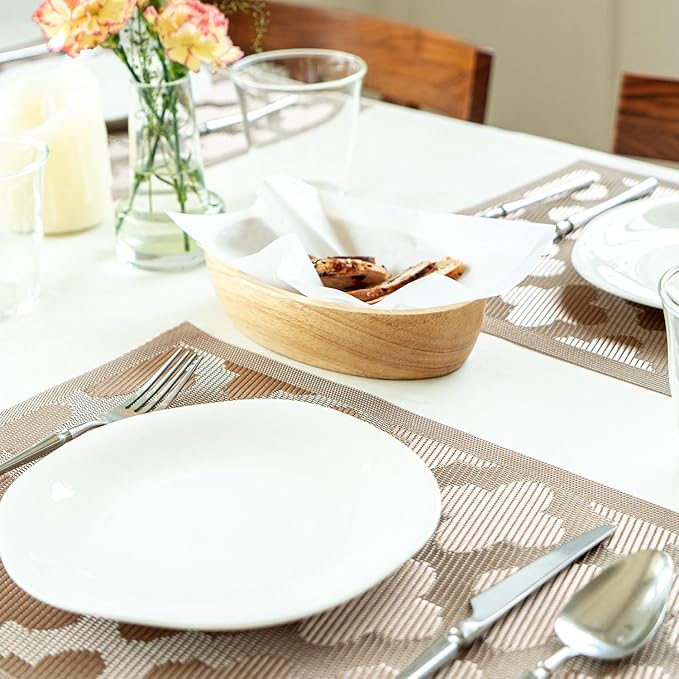 Placemats Set of 8 Vinyl/Plastic Woven Place Mats for Kitchen Table Indoor/Outdoor Washable Placemat Wipeable Dining Table Mats (Dark Brown Clover,8)