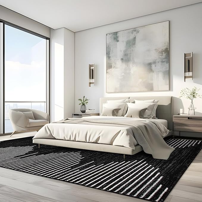 Rugshop Bohemian Stripe Stain Resistant High Traffic Living Room Kitchen Bedroom Dining Home Office Area Rug 10' x 14' Black