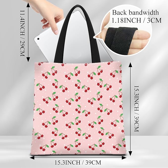 Canvas Tote Bag for Women，Cute Heavy-Duty Shoulder Bag with Zipper Pocket -Travel Tote for Grocery, Gym,Shopping
