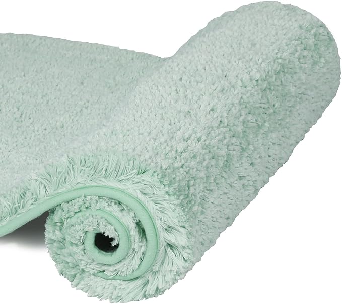 Walensee Bathroom Rug Non Slip Bath Mat (16 x 24, Aqua) Water Absorbent Soft Microfiber Shaggy Bathroom Mat Machine Washable Bath Rug Thick Plush Rugs for Shower