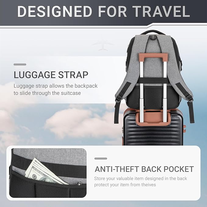 40L Expandable Laptop Backpack, Anti-thief Travel Backpack with USB Charging Port, Airline Approved Business Waterproof Carry on Luggage, Fits 15.6" Laptop for Men Women