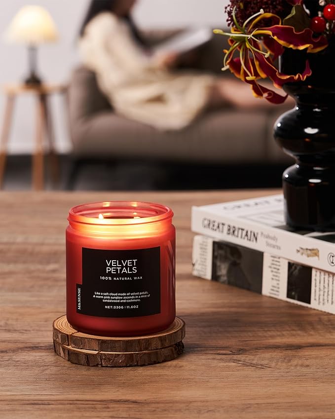 M&SENSE Velvet Petals Soy Candles for Home Scented, Organic Natural Soy Wax 11.6oz 70 Hour Long Lasting, Luxury Floral Scented Candle Gifts for Women