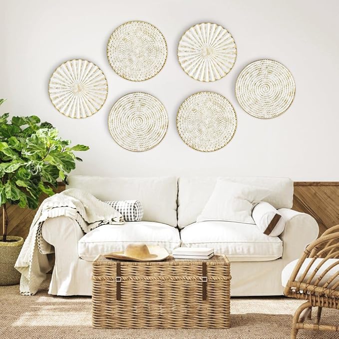 Briful 12" Wall Décor Pack of 3 Metal White Washed Starbursts Radial Plate Wall Art Modern Accent Hanging Wall Decorations For Home Office Bedroom Or Living Room Wall Sculptures