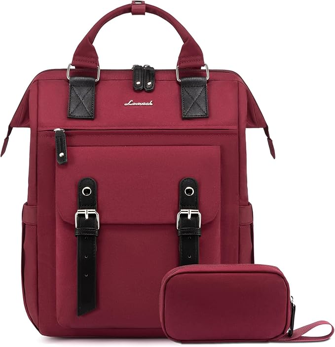 LOVEVOOK Laptop Backpack for Women Work Travel Backpack College Backpack Business Commuter Computer Bag Teacher Doctor Nurse Bags Purse, 17 Inch, Wine Red-black