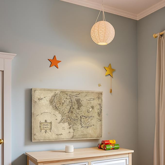 Middle Earth Map Wall Art Canvas Print - Fantasy Map of Middle Earth - 28''H x 40''W with Inner Wooden Frame - Lightweight & Easy to Hang - Perfect for Bedroom, Game Room Decor