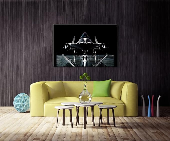 Airplane Wall Art SR-71 Blackbird Strategic Reconnaissance Aircraft Picture Artwork Modern Black Airplane Posters Airplane Decor Aviation Gifts to Friends for Bedroom Ready to Hang (28''Hx40''W)