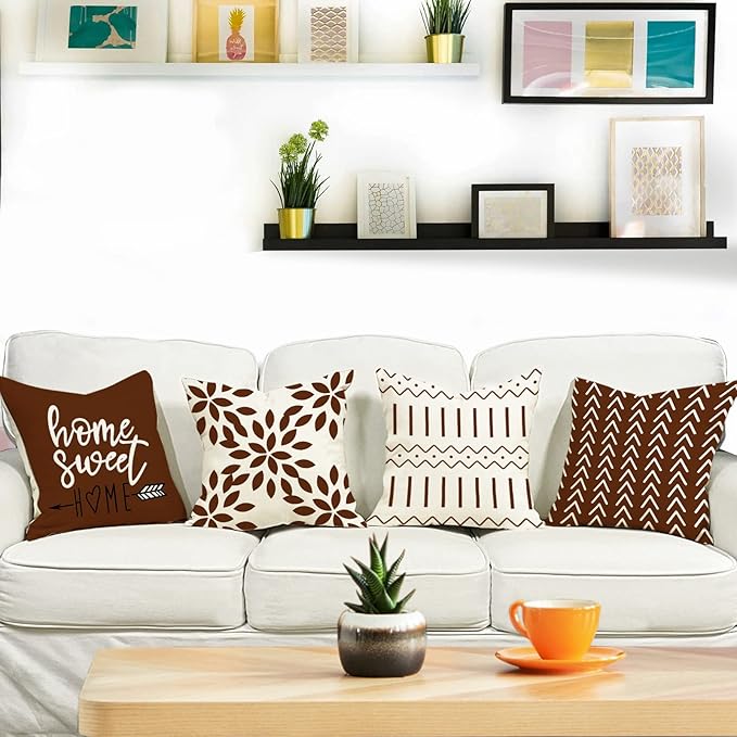 YCOLL Pillow Covers 16x16 Set of 4, Modern Sofa Throw Pillow Cover, Decorative Outdoor Linen Fabric Pillow Case for Couch Bed Car, Coffee