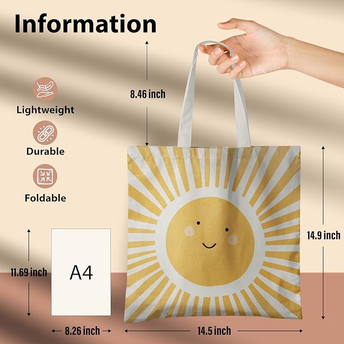 Cute Tote Bags, Sunshine Canvas Tote Bag for Women, Funny Sun Tote Bag, Sunshine Gifts for Women, Sunshine Reusable Grocery Bags Shopping Bags