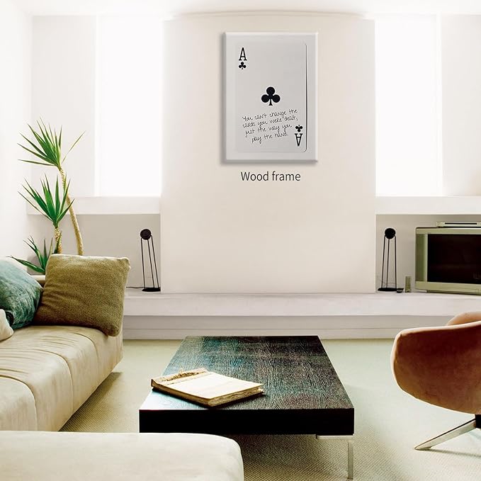 Funky Black and White Lucky Ace Poker Canvas Wall Art Funny Modern Preppy Playing Card Posters 16x24 inch Framed Trendy Minimalist Black Art Prints Painting Retro Aesthetic Wall Decor