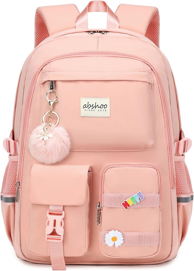 abshoo Big Student Laptop Backpack For College Women Middle High School Teen Girls Bookbag Travel Daypack (Peach Pink)