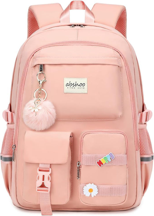 abshoo Big Student Laptop Backpack For College Women Middle High School Teen Girls Bookbag Travel Daypack (Peach Pink)