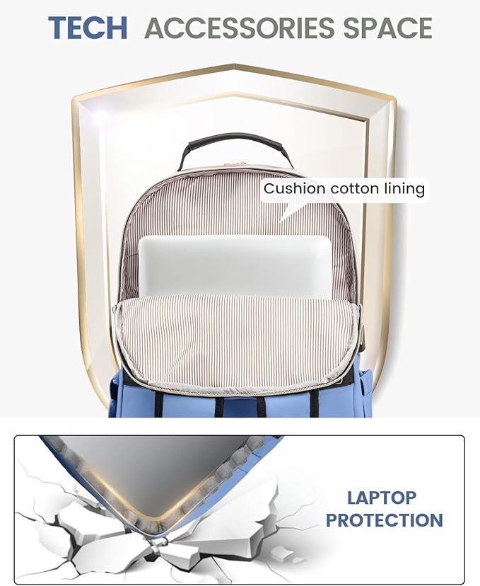 LOVEVOOK Laptop Backpack Purse for Women, Work Business Travel Computer Bags, College Nurse Backpack for Womens, Quilted Casual Daypack with USB Port, Fit 15.6 Inch Laptop, Blue