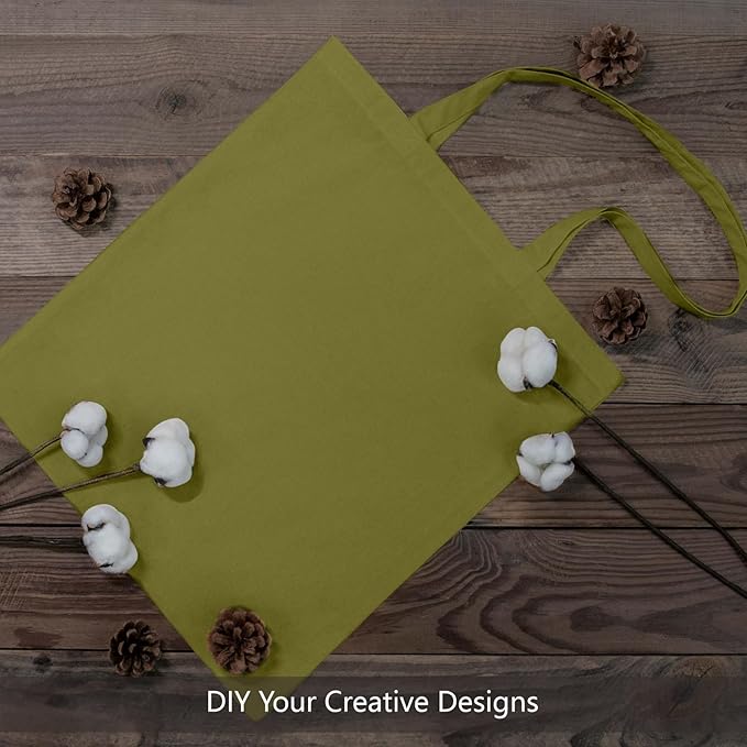 TOPDesign 12-Pack Economical 16"x15" Olive Green Cotton Tote Bags, Lightweight Medium Reusable Grocery Shopping Cloth Bags, Suitable for DIY, Advertising, Promotion, Gift, Activity