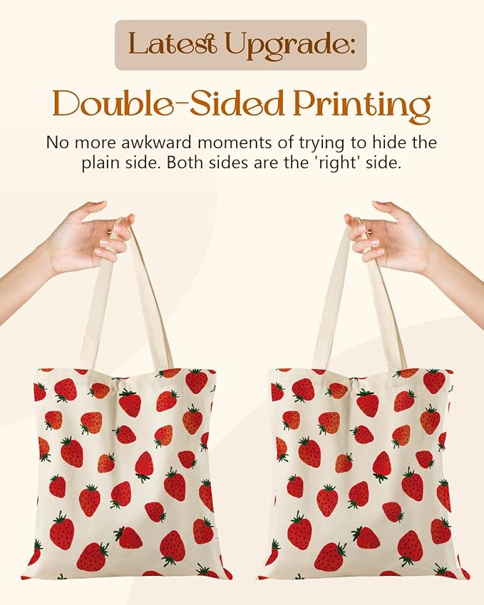 Aesthetic Tote Bag for Girls - with Magnetic Buckle and Zipper Inner Pocket for Women Lady Canvas Cotton Tote Bag