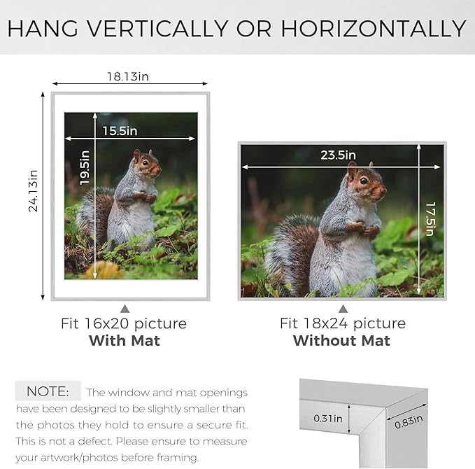 Golden State Art 18x24 Picture Frame 3 Pack - Aluminum Frames with 16x20 Removable Mats & Real Glass, Display 18x24 Posters or 16x20 Photos - Silver Gallery Wall Frames for Home Office Decor