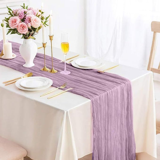 Purple Cheesecloth Table Runner 13.3FT Long Boho Gauze Sheer Fabric Table Runner Wedding Dining Table Decorations for Holiday Birthday Party Baby Shower Event Picnic Table Decorations
