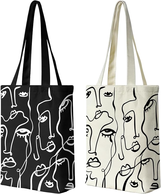 Canvas Tote Bag for Women, Aesthetic Tote Bag with Zipper Pocket for Grocery Travel Work Gift, Canvas Shopping Bag
