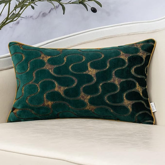 Yangest Green Throw Pillow Cover Wavy Cushion Cover Modern Zippered Rectangular Pillowcase for Sofa Couch Bedroom Living Room Home, 12x20 Inch