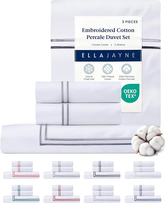Ella Jayne California King Duvet Cover (3 Pieces), 100% Cotton Percale, King/Cali King, Breathable & Lightweight Cal King Duvet Cover (1 Piece) 106 x 90 Inches with 2 Pillow Shams (Stone Design)