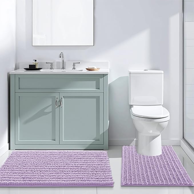 Arotive Luxury Chenille Bathroom Rug Mat, Extra Soft Thick Absorbent Shaggy Bath Rugs, Non-Slip Machine Wash Dry, Plush Bath Mats for Bathroom, Shower and Tub, 24x16, Light Purple