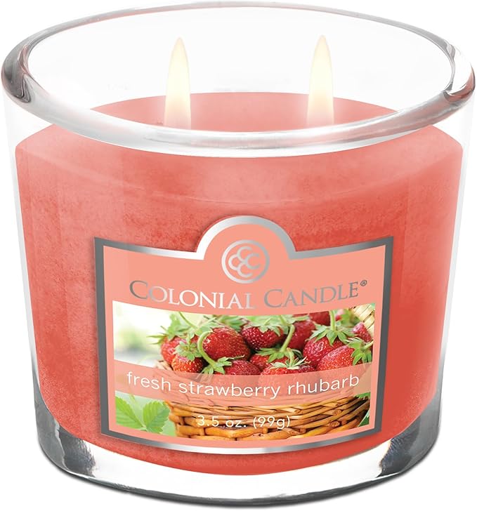 Colonial Candle Fresh Strawberry Rhubarb Scented Jar Candle, 2 Wick, 3.5 oz, Mottled Wax Candle