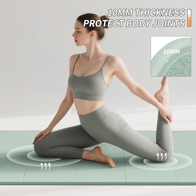 Foldable Fitness Yoga Mat | 2/5" (10MM) Extra Thick | SGS Certified Non-Slip TPE | 75x26" Extra Long-Wide | Portable & Easy Store | for Yoga, Pilates, Home Gym & Full-Body Workouts