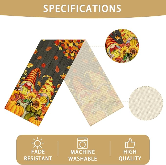 Autumn Fall Burlap Table Runner Seasonal Spring Fall Kitchen Dining Linen Table Decoration for Indoor Outdoor Home Party Dinner 13x72 Inch