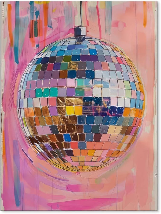 Sufeasdf Retro Pink Disco Ball Posters Cool Y2k Aesthetic Canvas Wall Art Fashion Pink and Orange Disco Ball Painting Prints for Girly Wall Decor 08x10 inch Unframed