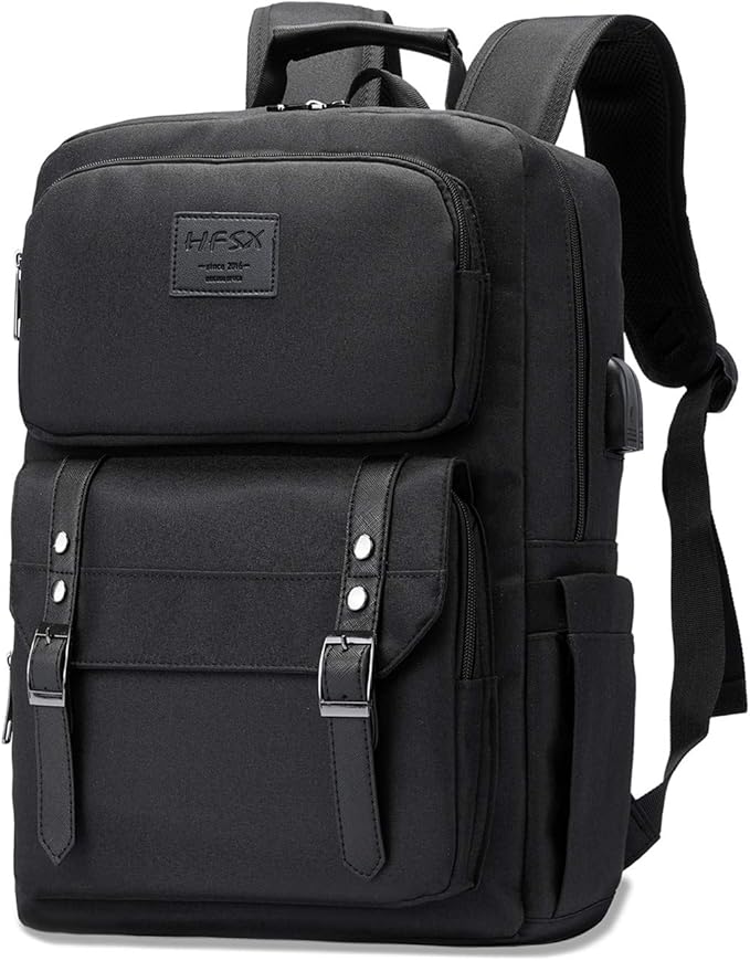 HFSX Laptop Backpack Women Men College Backpacks Bookbag Vintage Backpack Book Bag Fashion Back Pack Anti Theft Travel Backpacks with Charging Port fit 15.6 Inch Laptop Black
