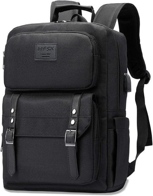 HFSX Laptop Backpack Women Men College Backpacks Bookbag Vintage Backpack Book Bag Fashion Back Pack Anti Theft Travel Backpacks with Charging Port fit 15.6 Inch Laptop Black