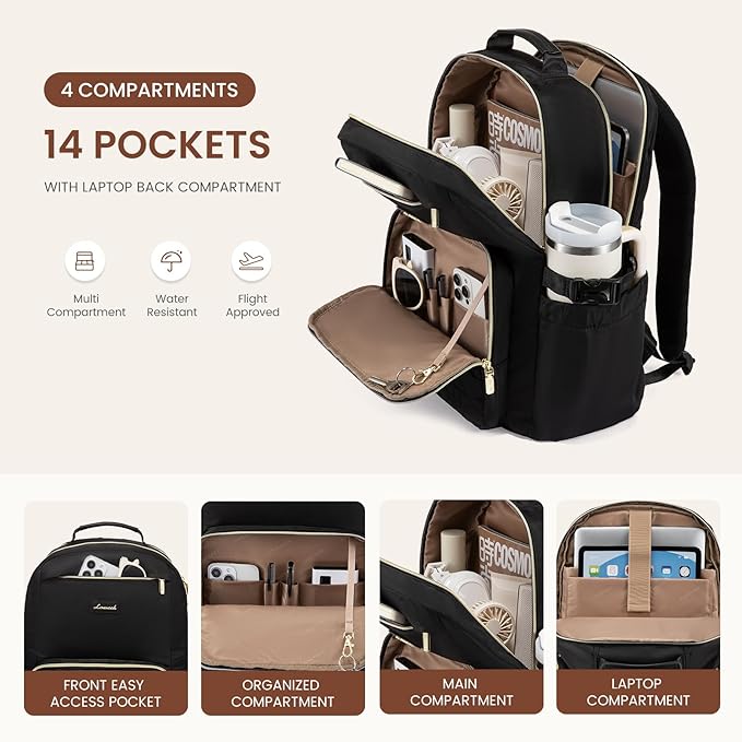 LOVEVOOK Laptop Backpack for Women with Pouch Pocket for Large Capacity Cup,17 Inch Teacher Nurse College Work Backpack Purse,Waterproof Laptop Bag Computer Back Pack for Travel, Nude+Wicker pattern