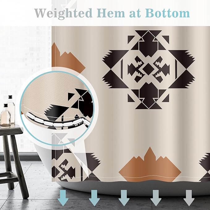 Aimego Western Aztec Shower Curtain - Southwest Boho Chic Geometric Ethnic Tribal Vintage Country Farmhouse Fabric Cloth Bath Shower Curtains Set with 12 Hooks for Bathroom Decor Accessories, 72"x72"