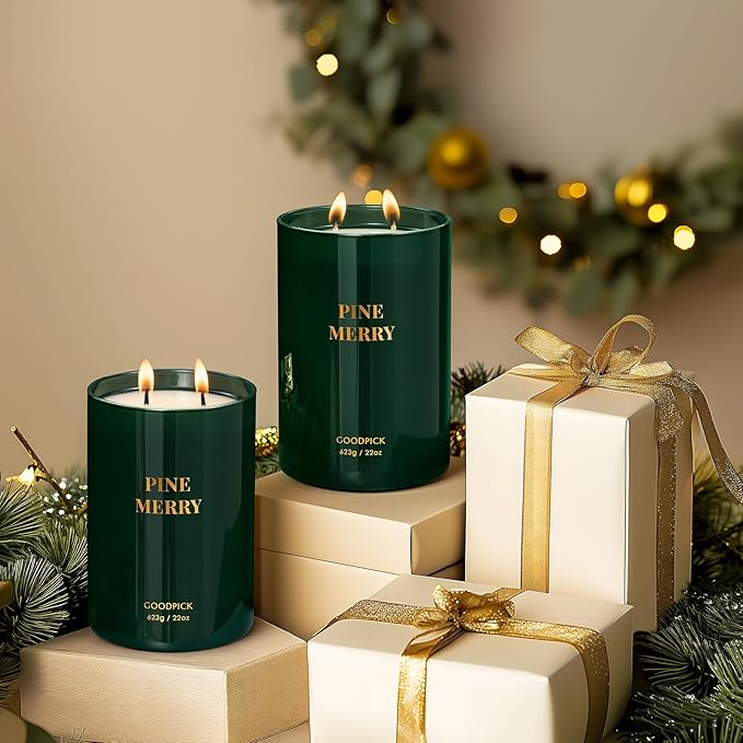 Goodpick Pine Merry Scented Candle, Soy Wax 22oz 120H Long Burning, Festive Pine Forest with Cedar & Juniper, Holiday Home Aromatherapy Candles