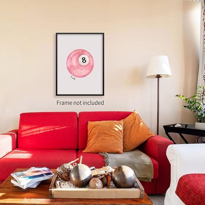 XSCQ Pink 8 Ball Wall Art Vintage Trendy Preppy Pool Ball Posters Minimalist Retro Light Pink Canvas Prints Lucky Number Painting for Girly Bedroom Dorm Wall Decor 16x24 inch Unframed