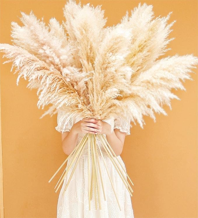 46" inch 10 Stems Natural Pampas Grass Decor Tall, Pompas Grass, Tall Pampas Grass for Weddingm, Farmhouse, Boho Home Decor (Beige)