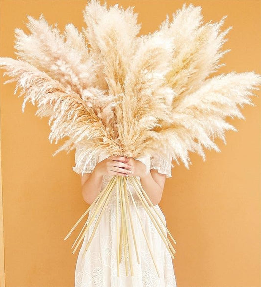 46" inch 10 Stems Natural Pampas Grass Decor Tall, Pompas Grass, Tall Pampas Grass for Weddingm, Farmhouse, Boho Home Decor (Beige)