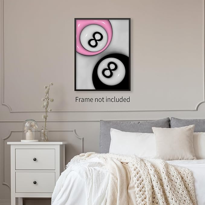 XSCQ Trendy Pink and Black 8 Billiards Balls Poster Retro Pool Ball Couple Wall Art Y2K Aesthetic Canvas Prints Preppy Room Wall Decor for Billiard Hall College Dorm 08x10 inch Unframed