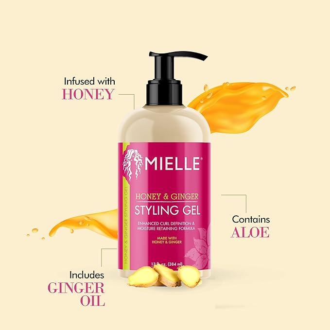 Mielle Organics Honey & Ginger Hair Gel - Styling Gel for Enhanced Curl Definition and Frizz Reduction - Enriched with Aloe & Babassu Oil to Nourish Dry, Curly or Frizzy Hair (13 Fl Oz)