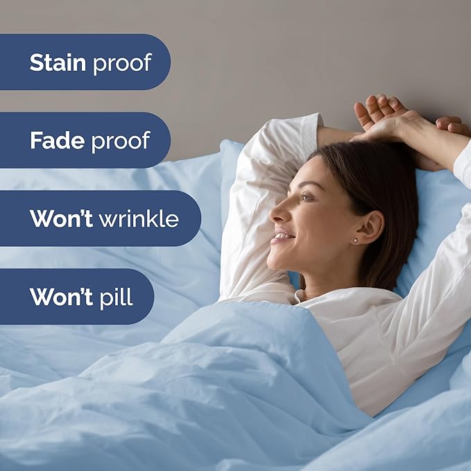 Duvet Cover King Size Set - Extra Soft King Size Duvet Cover 104 x 90 with 2 Pillow Shams - Hotel Luxury, Easy Care and Fade Free w/Zipper Closures & Ties - Comfy Breathable Bedding Set (Sky Blue)