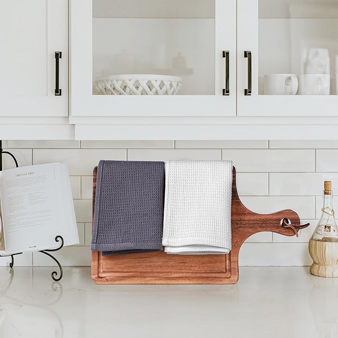 QUILTINA Dish Towels Set,100% Cotton Waffle Weave Kitchen Towels 6 Pack,14 x 14 Inches Dish Towels for Kitchen,Super Absorbent for Drying and Cleaning (Khaki,Light Gray, Dark Grey)