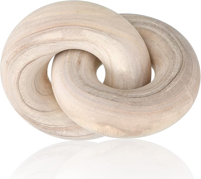 Yalikop 2 Link Wood Chain Link Decor Coffee Table Wooden Knot Decor Hand Carved Modern Farmhouse Ornament Boho Rustic Natural Chain Items for Home Living Room Bedroom Shelf Decorations(Wood)