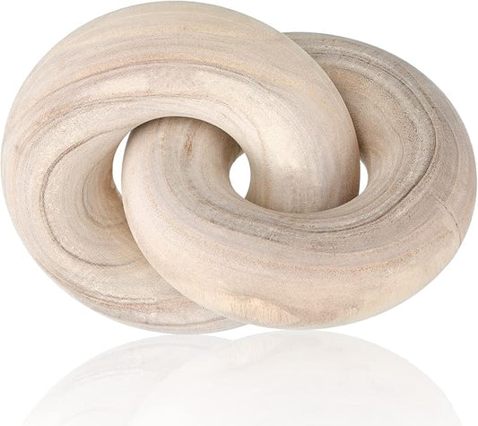 Yalikop 2 Link Wood Chain Link Decor Coffee Table Wooden Knot Decor Hand Carved Modern Farmhouse Ornament Boho Rustic Natural Chain Items for Home Living Room Bedroom Shelf Decorations(Wood)