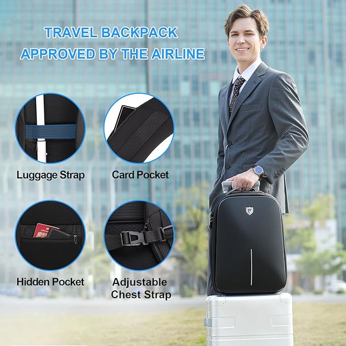 FENRUIEN Gaming Laptop Backpack 15.6 Inch, Expandable Hard Shell Backpack with USB Charging Port, Water Resistant Business Computer Backpack, Black