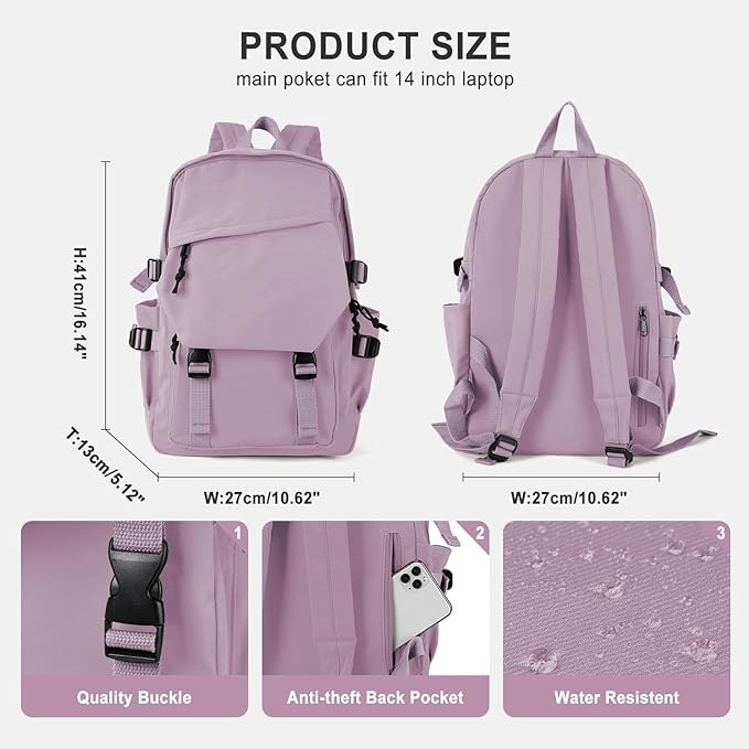 coowoz College Backpack Waterproof Black College Bags For Women Lightweight Travel Rucksack Casual Daypack Laptop Backpacks For Men Women(Pink Purple)